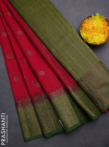 Banarasi semi matka saree pink and mehendi green with thread & zari woven buttas and banarastyle border