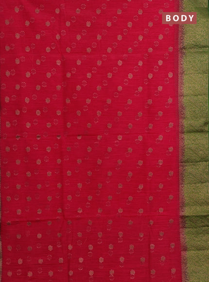 Banarasi semi matka saree pink and mehendi green with thread & zari woven buttas and banarastyle border