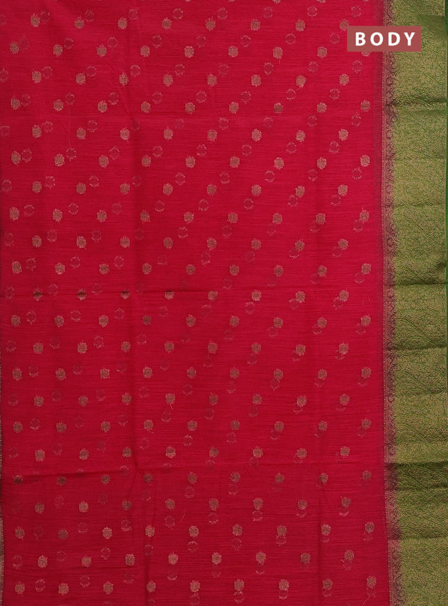 Banarasi semi matka saree pink and mehendi green with thread & zari woven buttas and banarastyle border