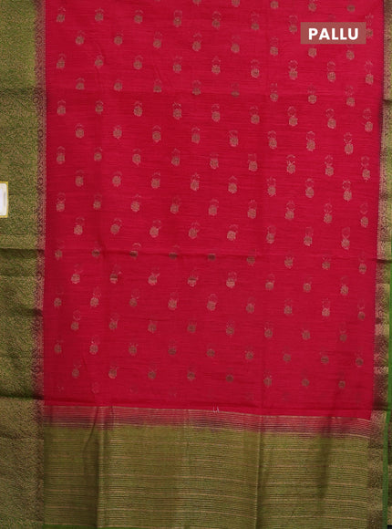 Banarasi semi matka saree pink and mehendi green with thread & zari woven buttas and banarastyle border