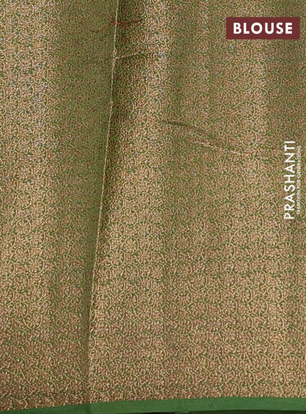 Banarasi semi matka saree pink and mehendi green with thread & zari woven buttas and banarastyle border