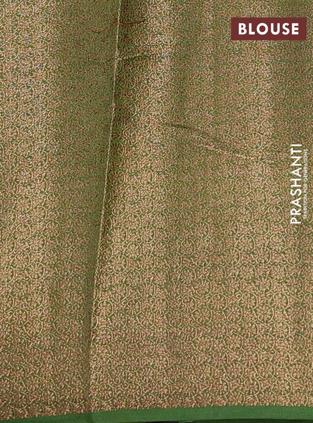 Banarasi semi matka saree pink and mehendi green with thread & zari woven buttas and banarastyle border