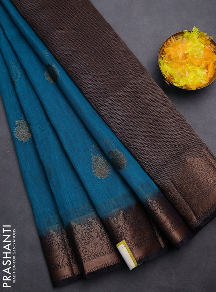 Banarasi semi matka saree teal blue shade and navy blue with thread & zari woven buttas and banarastyle border