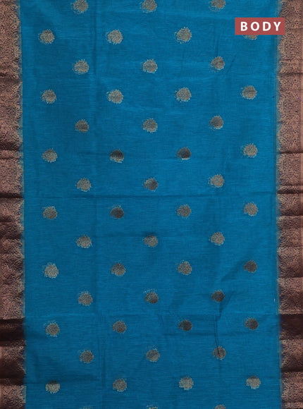 Banarasi semi matka saree teal blue shade and navy blue with thread & zari woven buttas and banarastyle border