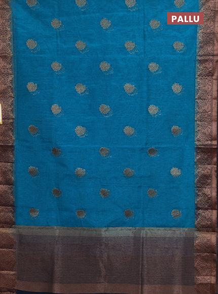 Banarasi semi matka saree teal blue shade and navy blue with thread & zari woven buttas and banarastyle border