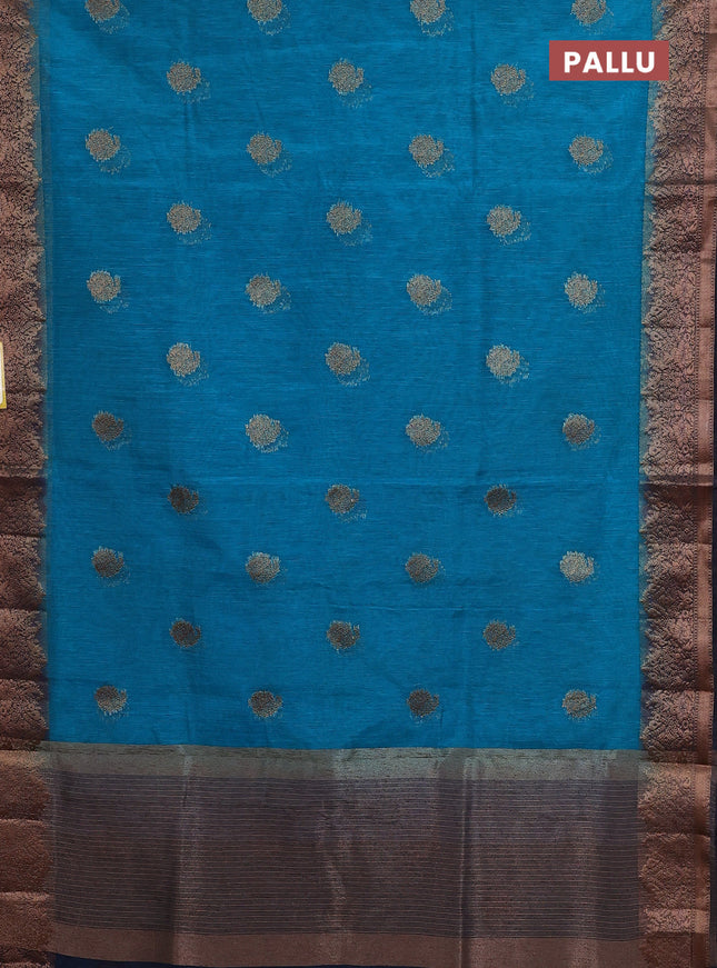 Banarasi semi matka saree teal blue shade and navy blue with thread & zari woven buttas and banarastyle border