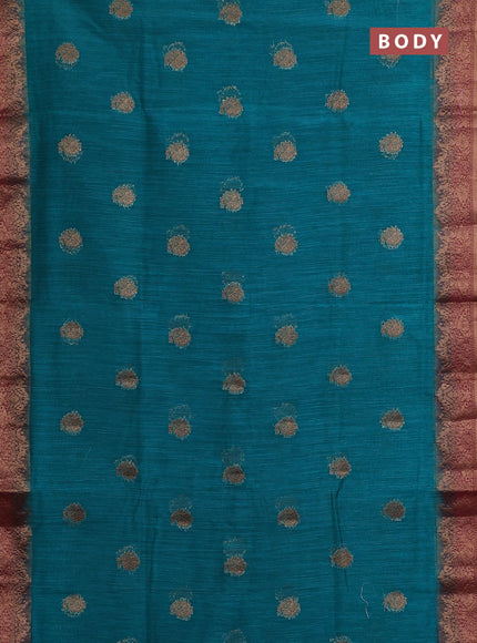 Banarasi semi matka saree teal green and wine shade with thread & zari woven buttas and banarastyle border