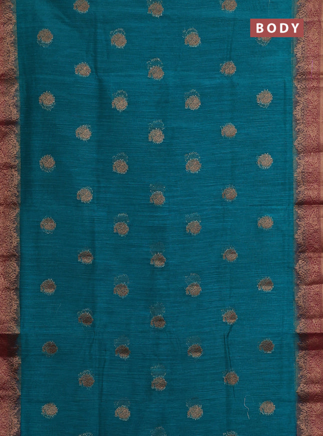 Banarasi semi matka saree teal green and wine shade with thread & zari woven buttas and banarastyle border