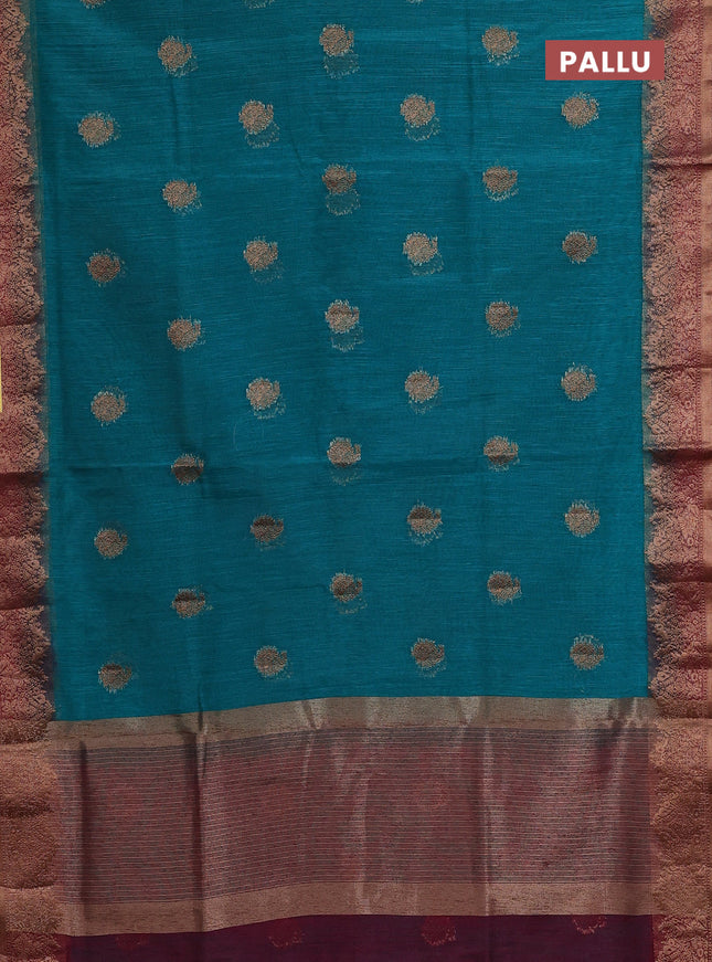 Banarasi semi matka saree teal green and wine shade with thread & zari woven buttas and banarastyle border