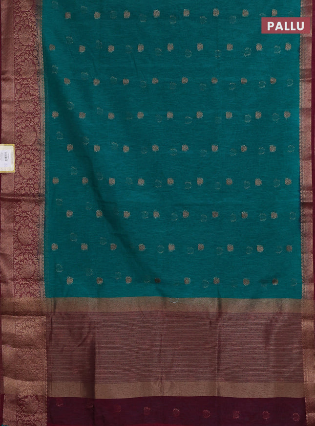 Banarasi semi matka saree teal green and wine shade with thread & zari woven buttas and banarastyle border