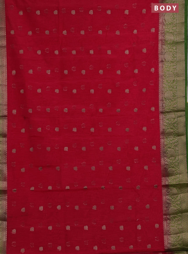 Banarasi semi matka saree pink and mehendi green with thread & zari woven buttas and banarastyle border