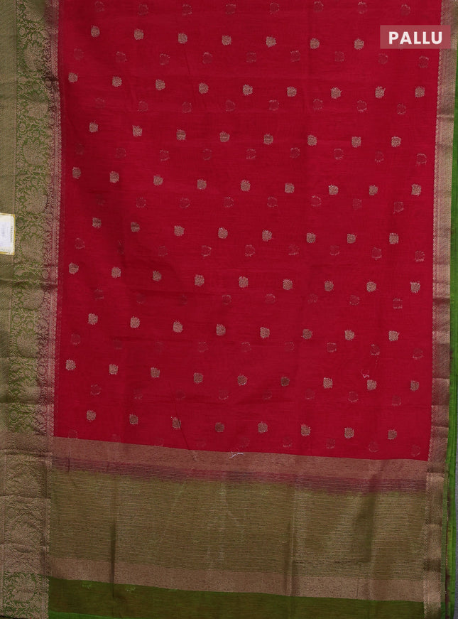 Banarasi semi matka saree pink and mehendi green with thread & zari woven buttas and banarastyle border
