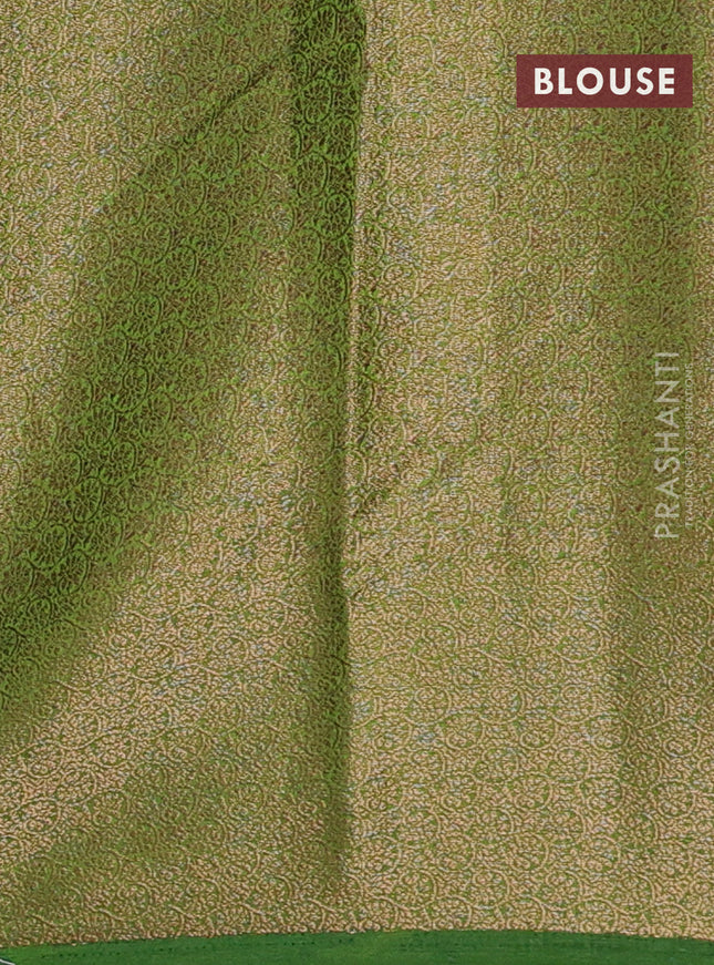 Banarasi semi matka saree pink and mehendi green with thread & zari woven buttas and banarastyle border