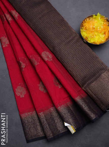 Banarasi semi matka saree pink and navy blue with thread & zari woven buttas and banarasi style border