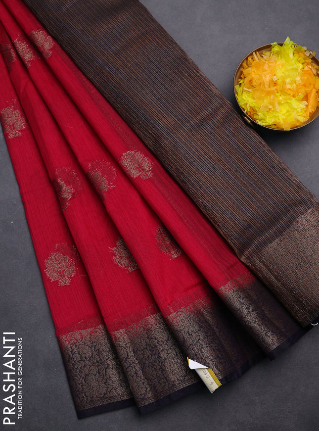 Banarasi semi matka saree pink and navy blue with thread & zari woven buttas and banarasi style border