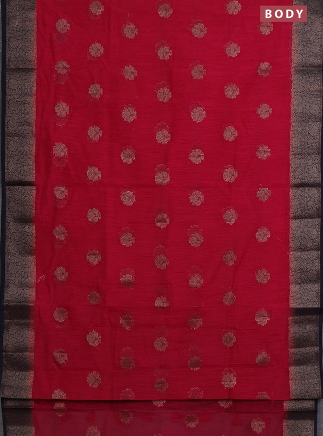 Banarasi semi matka saree pink and navy blue with thread & zari woven buttas and banarasi style border