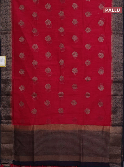 Banarasi semi matka saree pink and navy blue with thread & zari woven buttas and banarasi style border