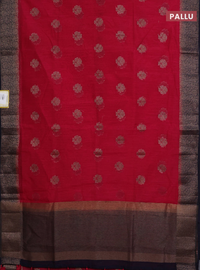 Banarasi semi matka saree pink and navy blue with thread & zari woven buttas and banarasi style border