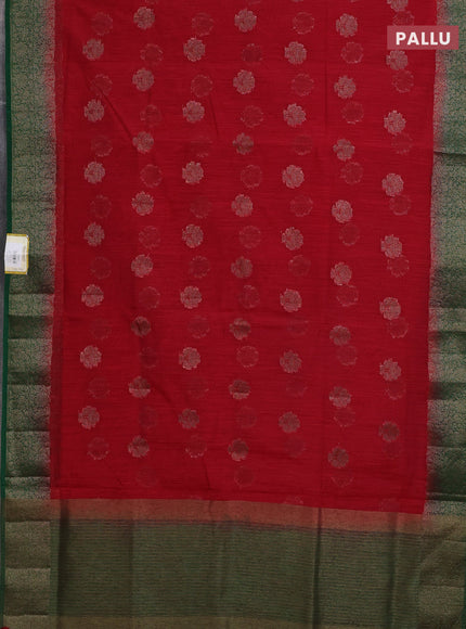 Banarasi semi matka saree red and green with thread & zari woven buttas and banarasi style border