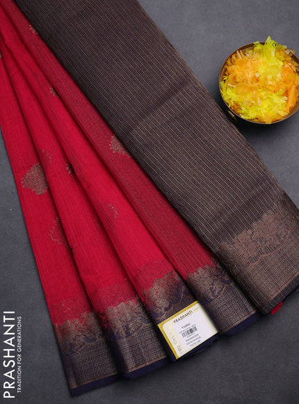 Banarasi semi matka saree pink and navy blue with thread & zari woven buttas and banarasi style border