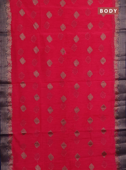 Banarasi semi matka saree pink and navy blue with thread & zari woven buttas and banarasi style border