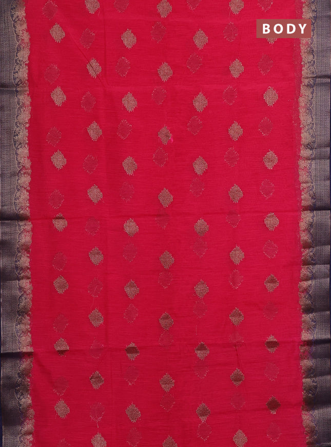Banarasi semi matka saree pink and navy blue with thread & zari woven buttas and banarasi style border