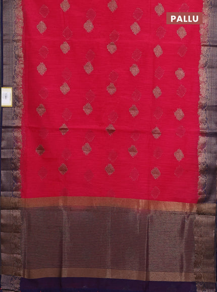 Banarasi semi matka saree pink and navy blue with thread & zari woven buttas and banarasi style border