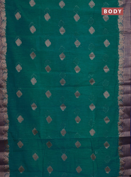 Banarasi semi matka saree teal green and navy blue with thread & zari woven buttas and banarasi style border