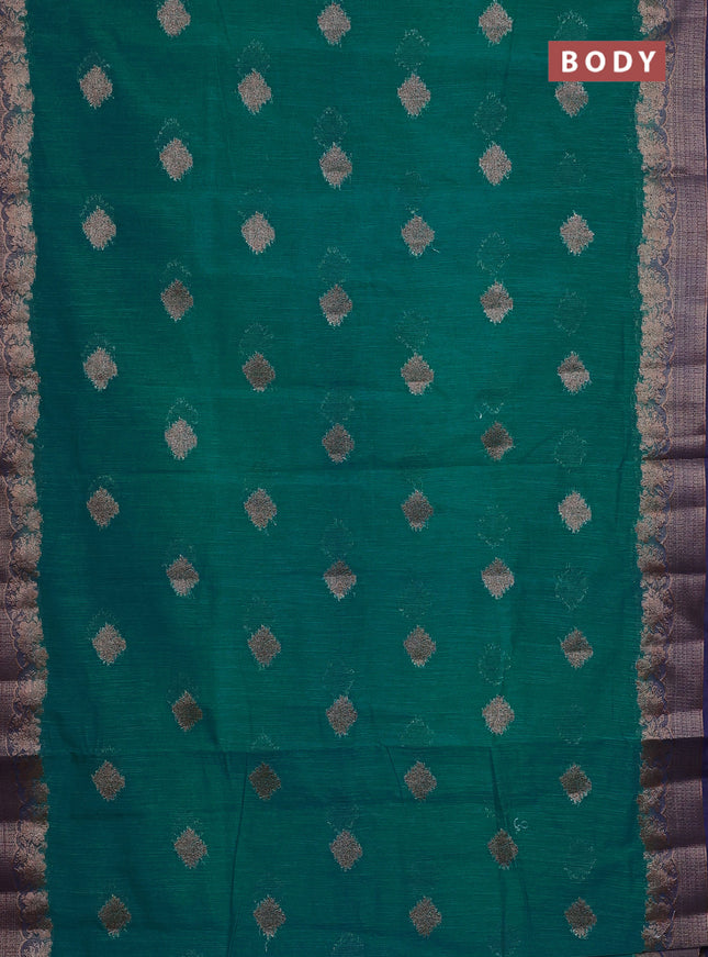 Banarasi semi matka saree teal green and navy blue with thread & zari woven buttas and banarasi style border