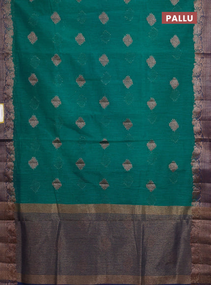 Banarasi semi matka saree teal green and navy blue with thread & zari woven buttas and banarasi style border