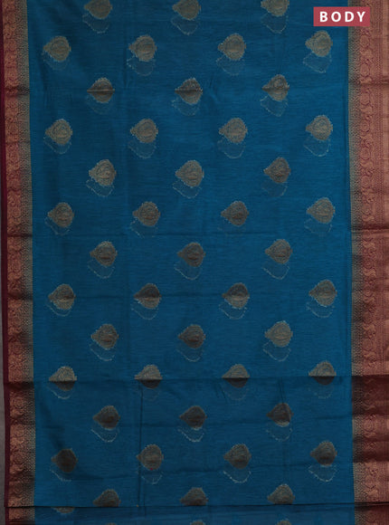 Banarasi semi matka saree teal blue and wine shade with thread & zari woven buttas and banarasi style border