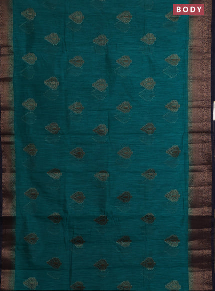 Banarasi semi matka saree teal green and navy blue with thread & zari woven buttas and banarasi style border