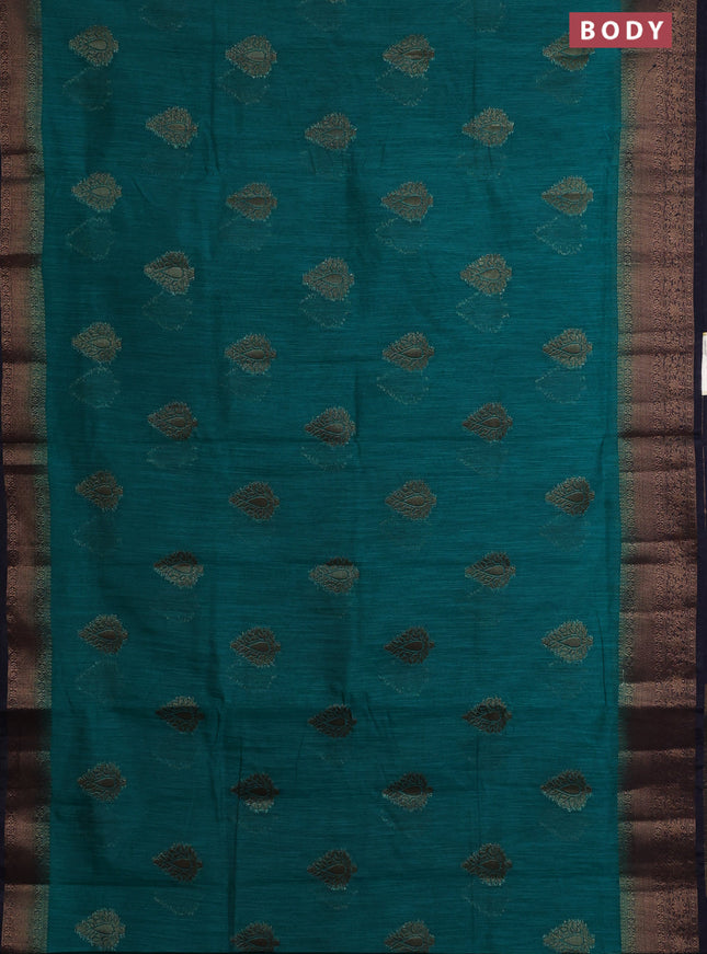 Banarasi semi matka saree teal green and navy blue with thread & zari woven buttas and banarasi style border