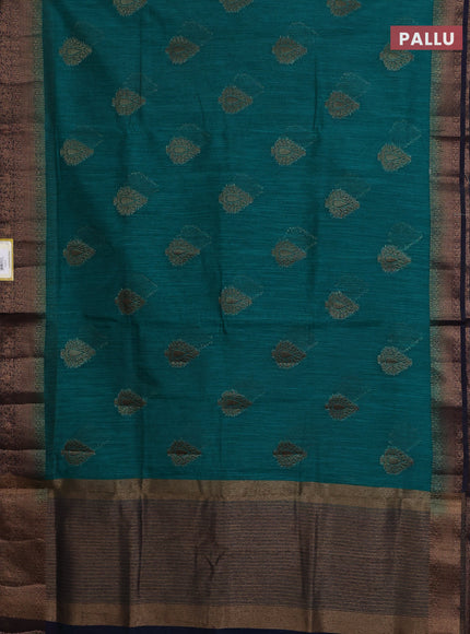 Banarasi semi matka saree teal green and navy blue with thread & zari woven buttas and banarasi style border