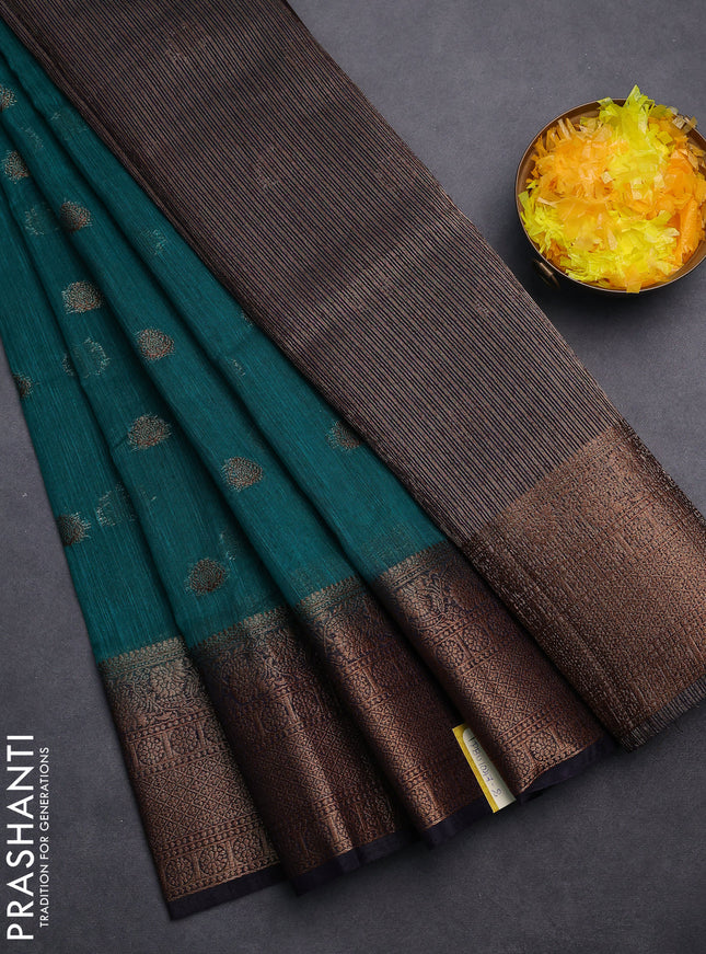 Banarasi semi matka saree teal green and navy blue with allover thread & zari woven buttas and banarasi style border
