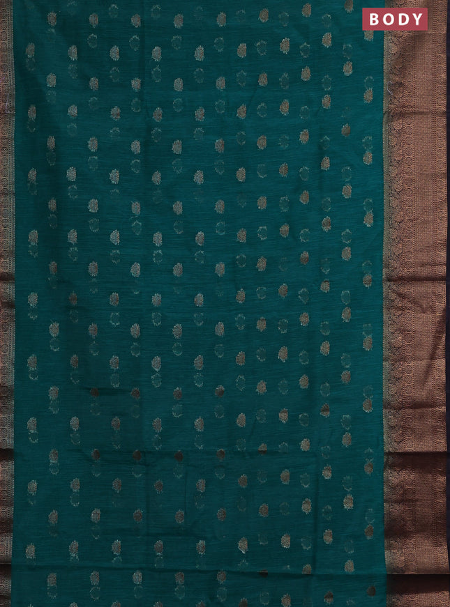 Banarasi semi matka saree teal green and navy blue with allover thread & zari woven buttas and banarasi style border