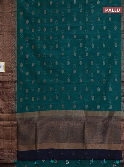 Banarasi semi matka saree teal green and navy blue with allover thread & zari woven buttas and banarasi style border