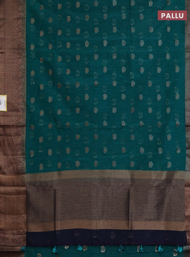 Banarasi semi matka saree teal green and navy blue with allover thread & zari woven buttas and banarasi style border