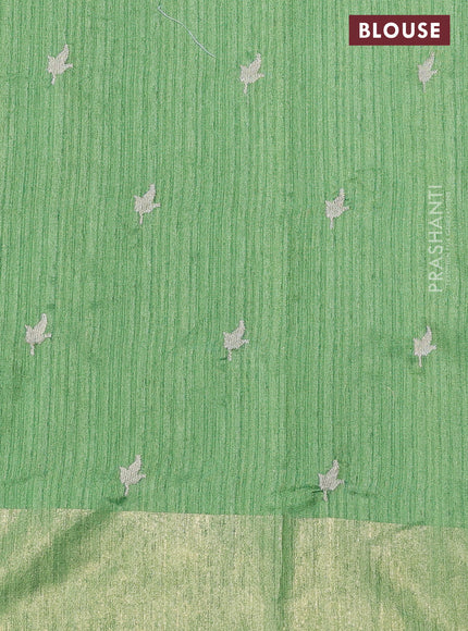 Matka tussar saree green with embroidery buttas and embroidery pallu & zari border