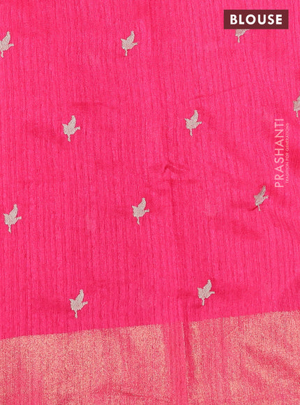 Matka tussar saree pink with embroidery buttas and embroidery pallu & zari border