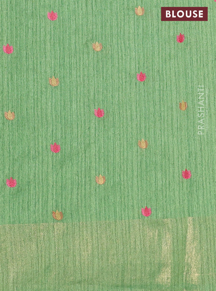 Matka tussar saree green with embroidery buttas and embroidery pallu & zari border