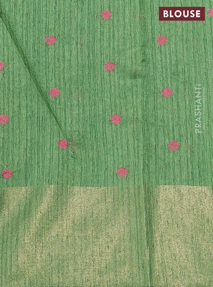 Matka tussar saree green with embroidery buttas and embroidery pallu & zari border