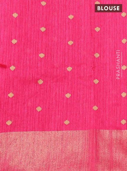 Matka tussar saree pink with embroidery buttas and embroidery pallu & zari border