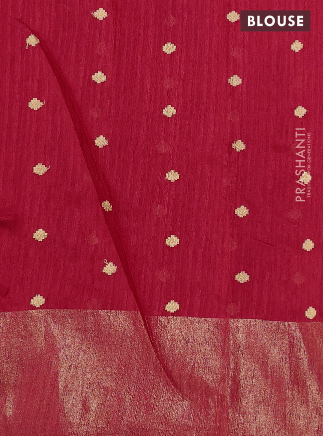 Matka tussar saree red with embroidery buttas and embroidery pallu & zari border
