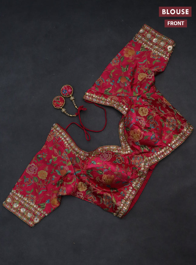 Banarasi silk saree violet and pink with allover zari weaves and lace work border