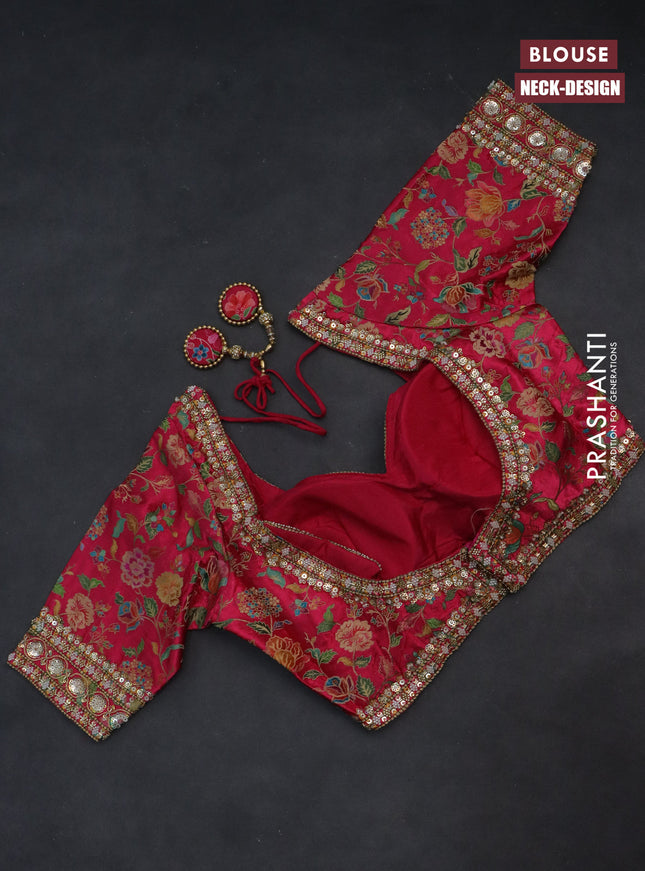 Banarasi silk saree violet and pink with allover zari weaves and lace work border