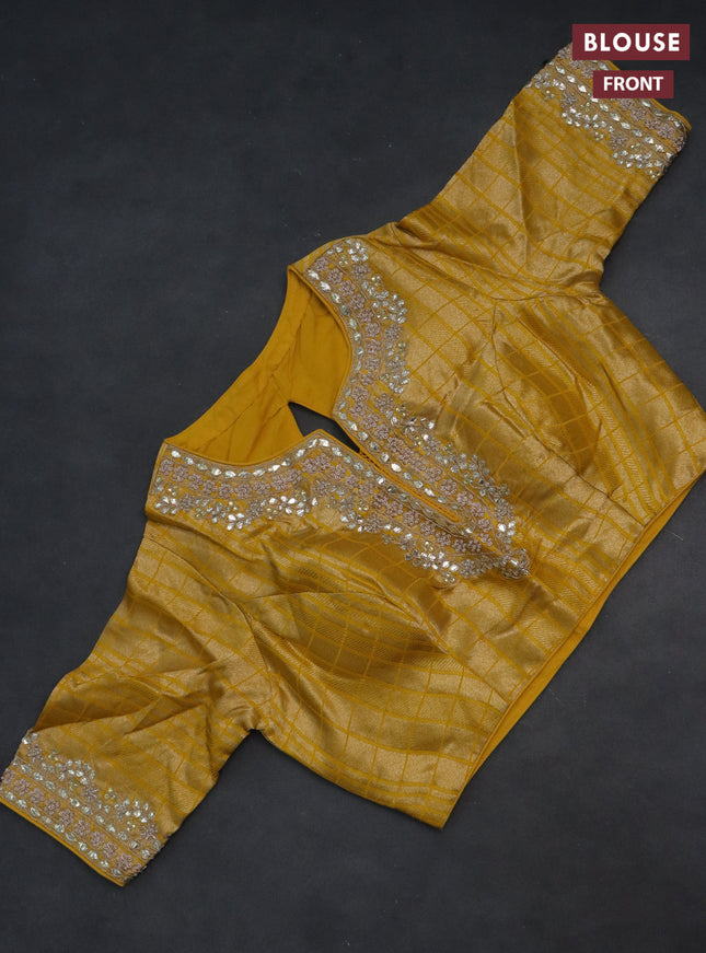 Banarasi silk saree yellow with allover silver & gold zari woven buttas and gotapatti work pallu