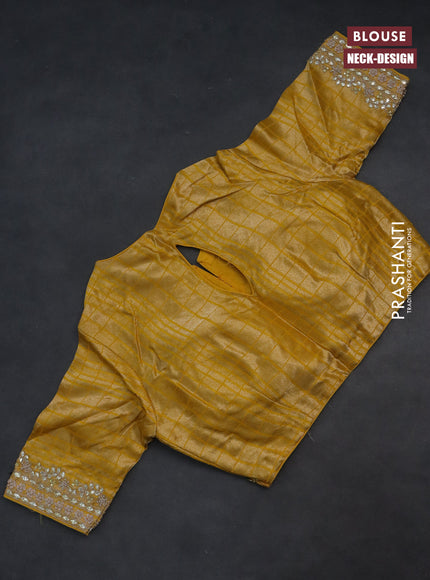 Banarasi silk saree yellow with allover silver & gold zari woven buttas and gotapatti work pallu