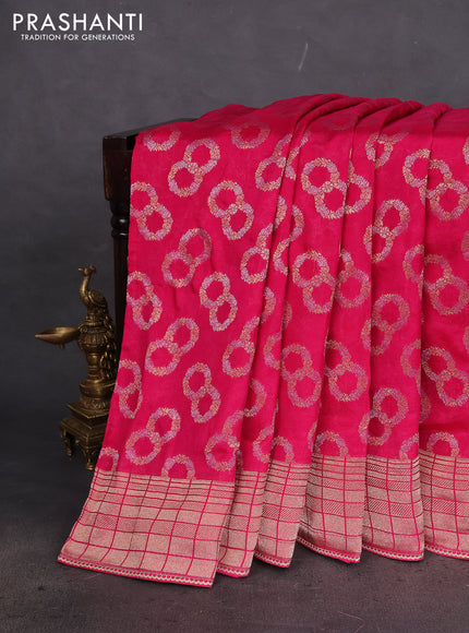 Banarasi silk saree pink with allover silver & gold zari woven buttas and gotapatti work pallu