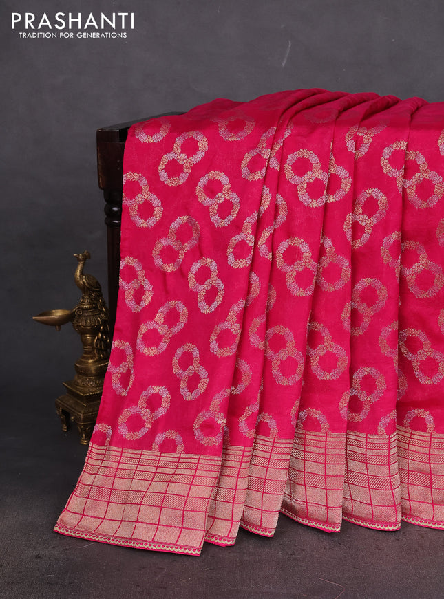 Banarasi silk saree pink with allover silver & gold zari woven buttas and gotapatti work pallu